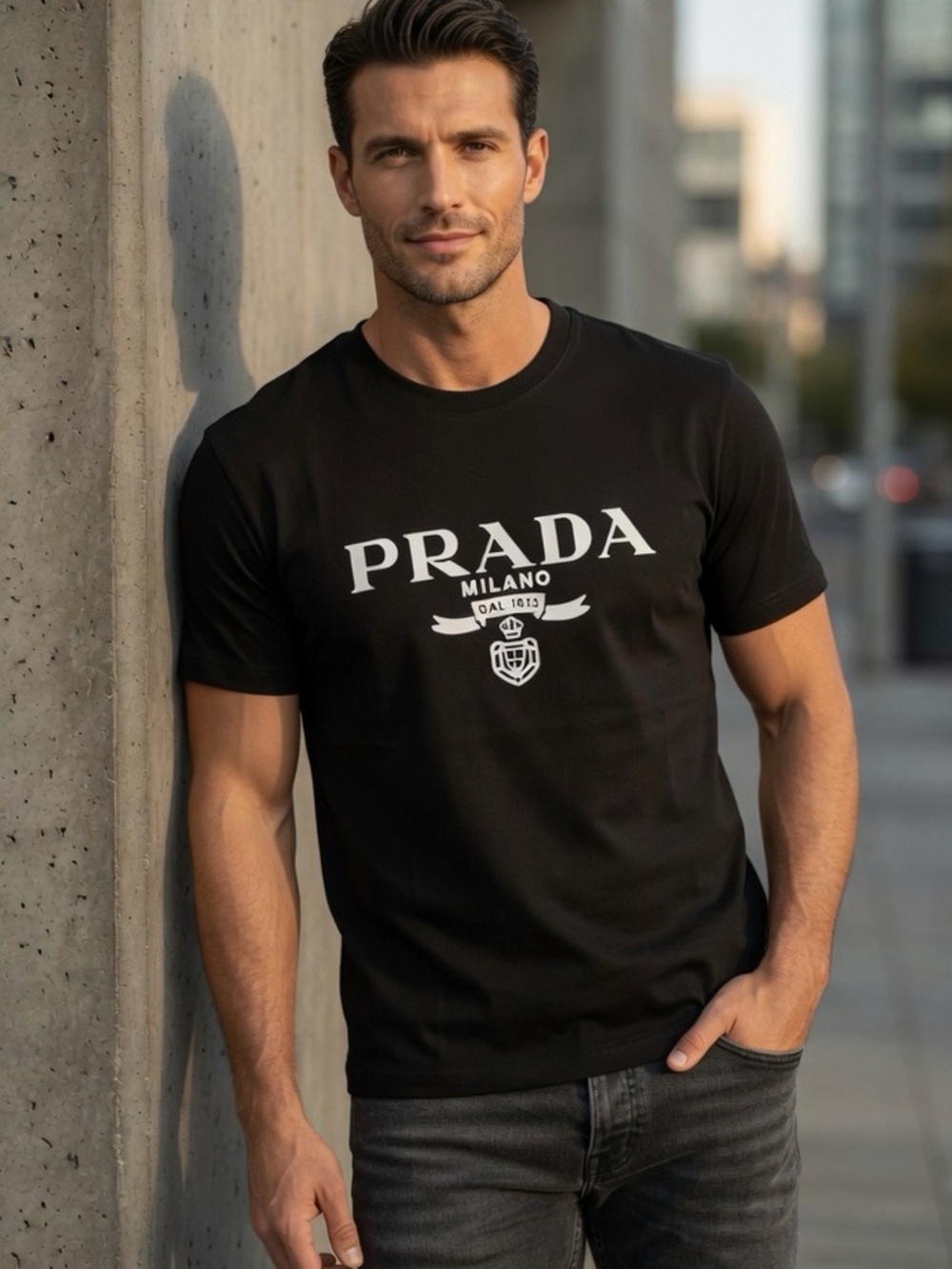 Prada Black Tee with White Milano Logo